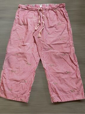 Gapbody Pink & White Striped Embroidered Dachshund Lounge Cropped Pajama Pants!